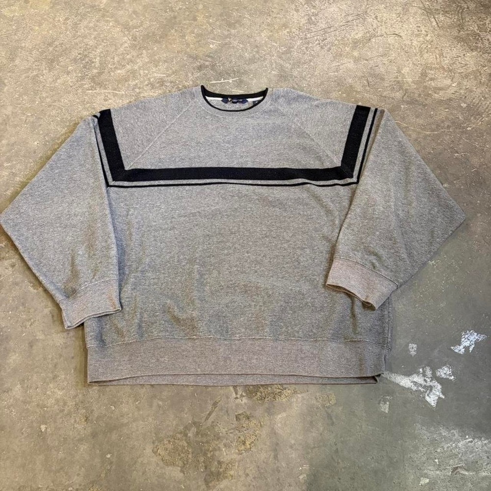 Aeropostale Vintage 2000s Y2K Striped Fleece Sweatshirt Mens XL Grey Navy